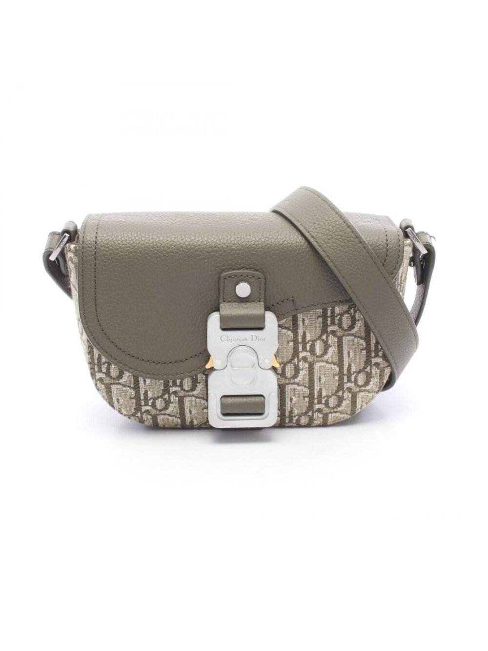 Dior Shoulder Bag Saddle Messenger Mini Oblique Khaki Ivory Canvas Leather